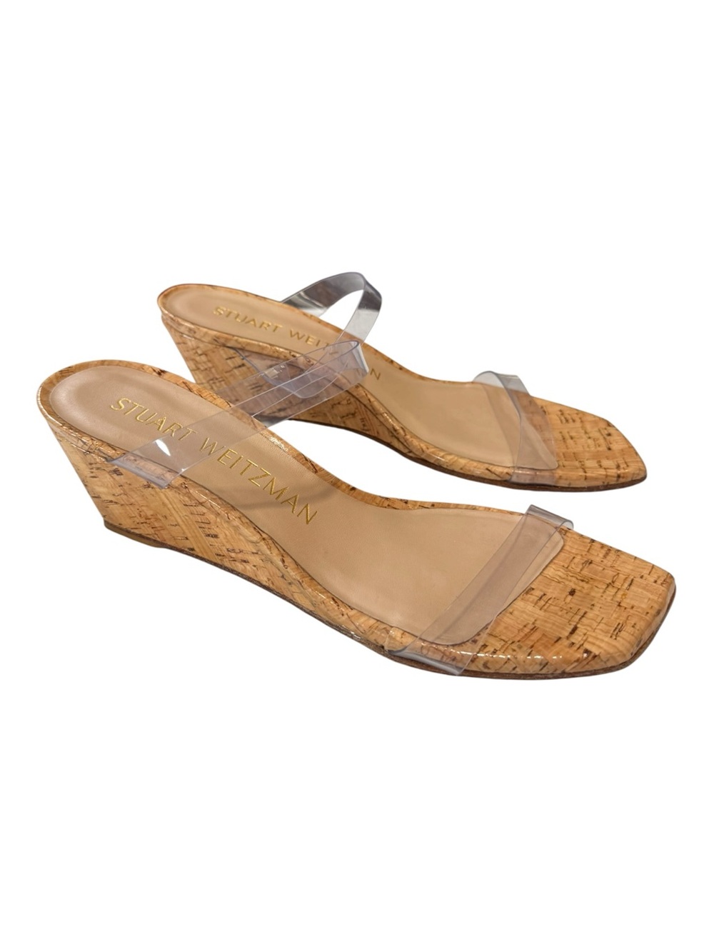 Stuart Weitzman Aleena Clear Vinyl Cork Wedge Slide Sandals Size 8.5 NWT - Picture 2 of 6